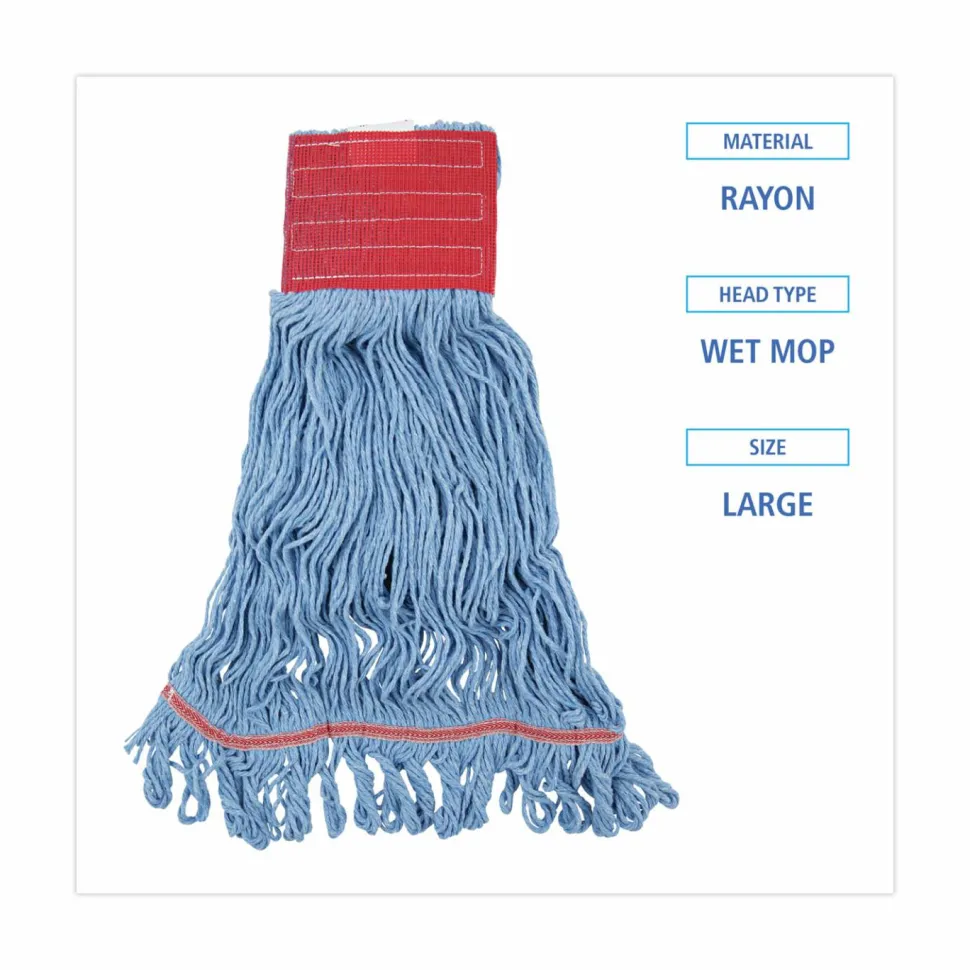 Boardwalk Pro Loop Web/Tailband Mop Head, Cotton/Polyester/Rayon, Large, Blue, 12/Carton