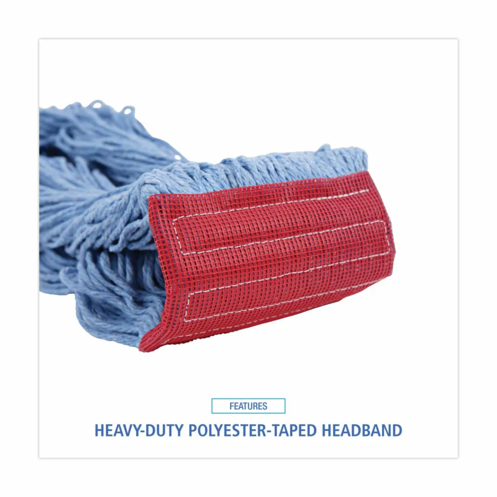 Boardwalk Pro Loop Web/Tailband Mop Head, Cotton/Polyester/Rayon, Large, Blue, 12/Carton
