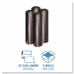 Boardwalk Recycled Low-Density Polyethylene Can Liners, 33 gal, 1.2 mil, 33" x 39", Black, Perforated, 10 Bags/Roll, 10 Rolls/Carton
