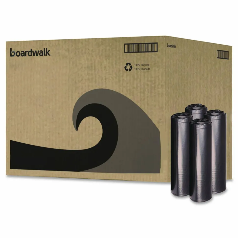 Boardwalk Recycled Low-Density Polyethylene Can Liners, 33 gal, 1.2 mil, 33" x 39", Black, Perforated, 10 Bags/Roll, 10 Rolls/Carton