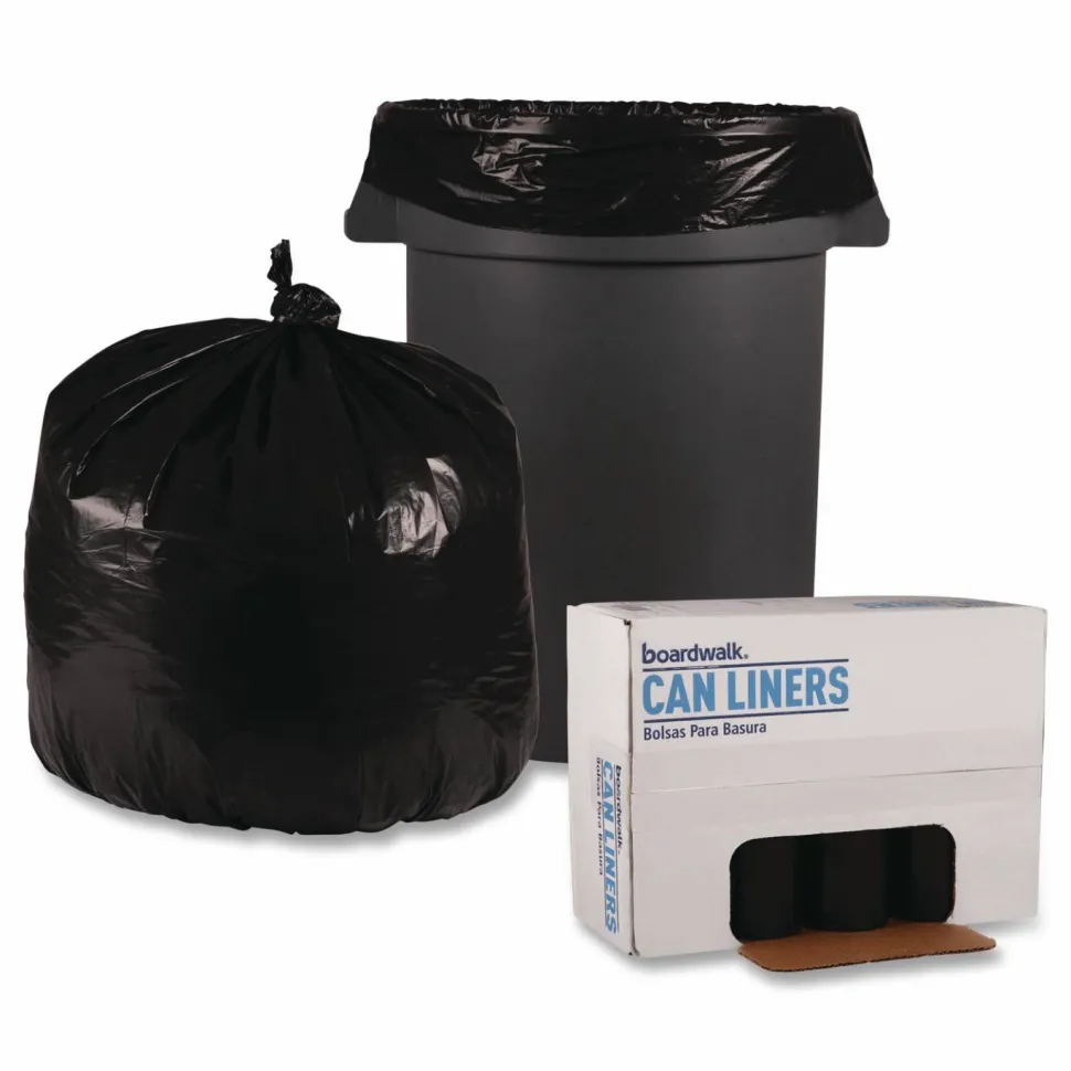 Boardwalk Recycled Low-Density Polyethylene Can Liners, 33 gal, 1.2 mil, 33" x 39", Black, Perforated, 10 Bags/Roll, 10 Rolls/Carton