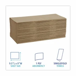 Boardwalk Singlefold Paper Towels, 1-Ply, 9 x 9.45, Natural, 250/Pack, 16 Packs/Carton