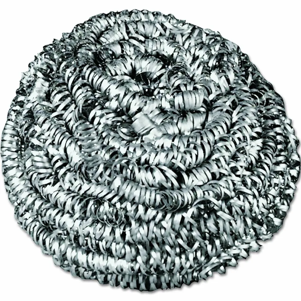 Boardwalk Stainless Steel Scrubber, Medium Size, Steel Gray, 72/Carton