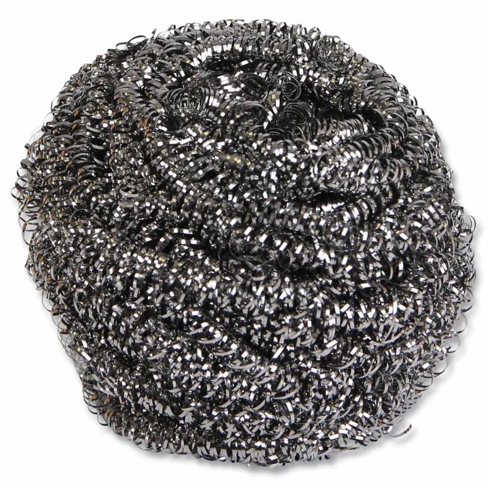 Boardwalk Stainless Steel Scrubber, Large Size, 2.5 x 2.75, Steel Gray, 12/Carton