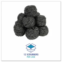 Boardwalk Stainless Steel Scrubber, Large Size, 2.5 x 2.75, Steel Gray, 12/Carton