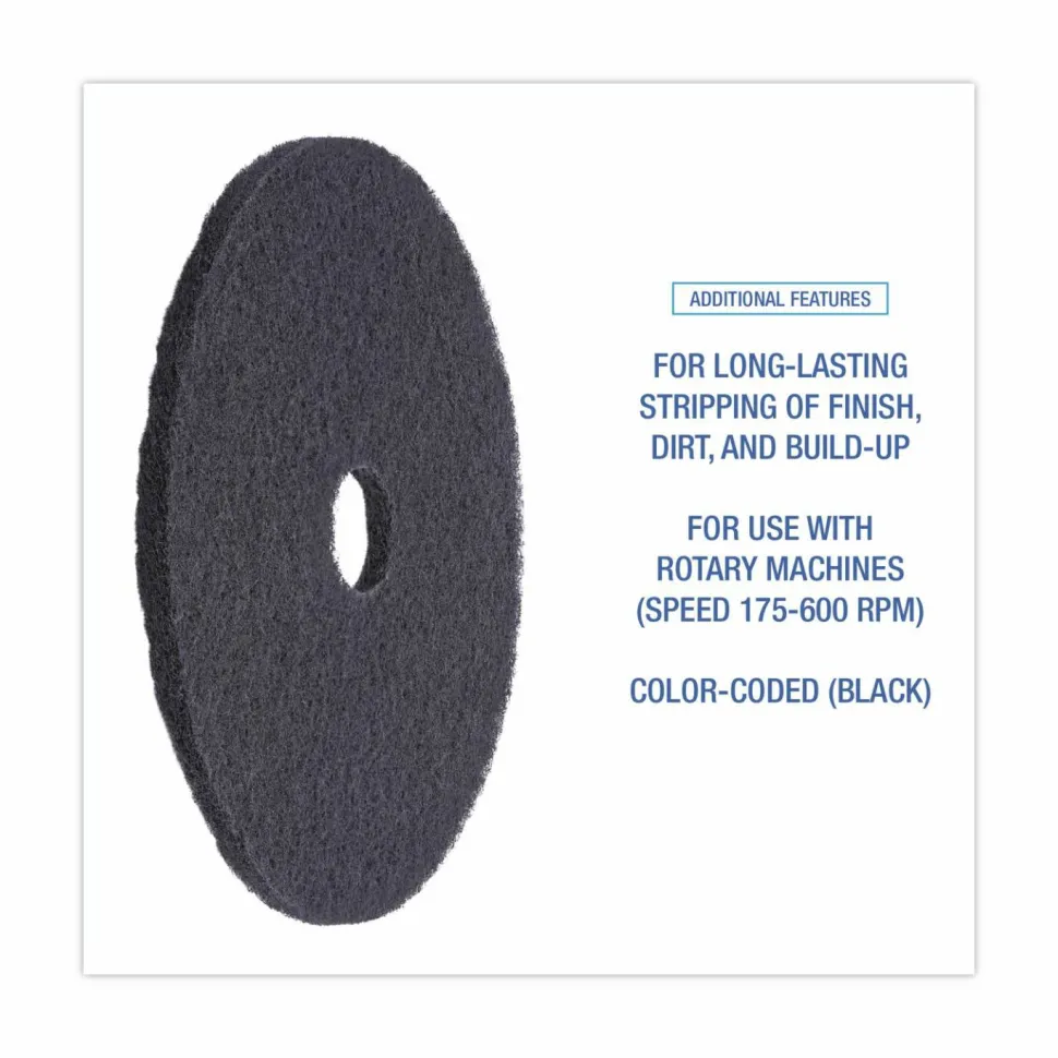Boardwalk Stripping Floor Pads, 20" Diameter, Black, 5/Carton
