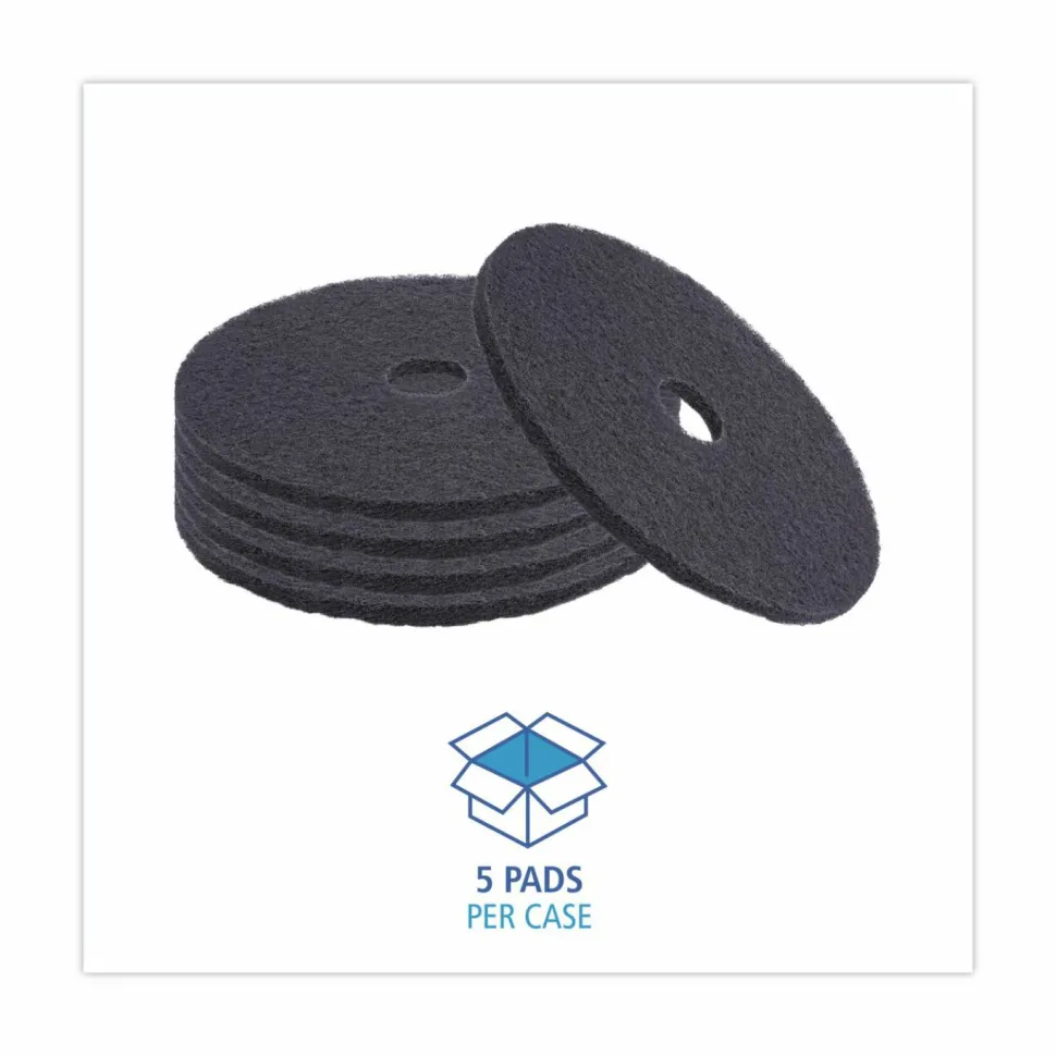 Boardwalk Stripping Floor Pads, 20" Diameter, Black, 5/Carton