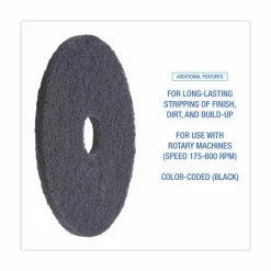 Boardwalk Stripping Floor Pads, 16" Diameter, Black, 5/Carton