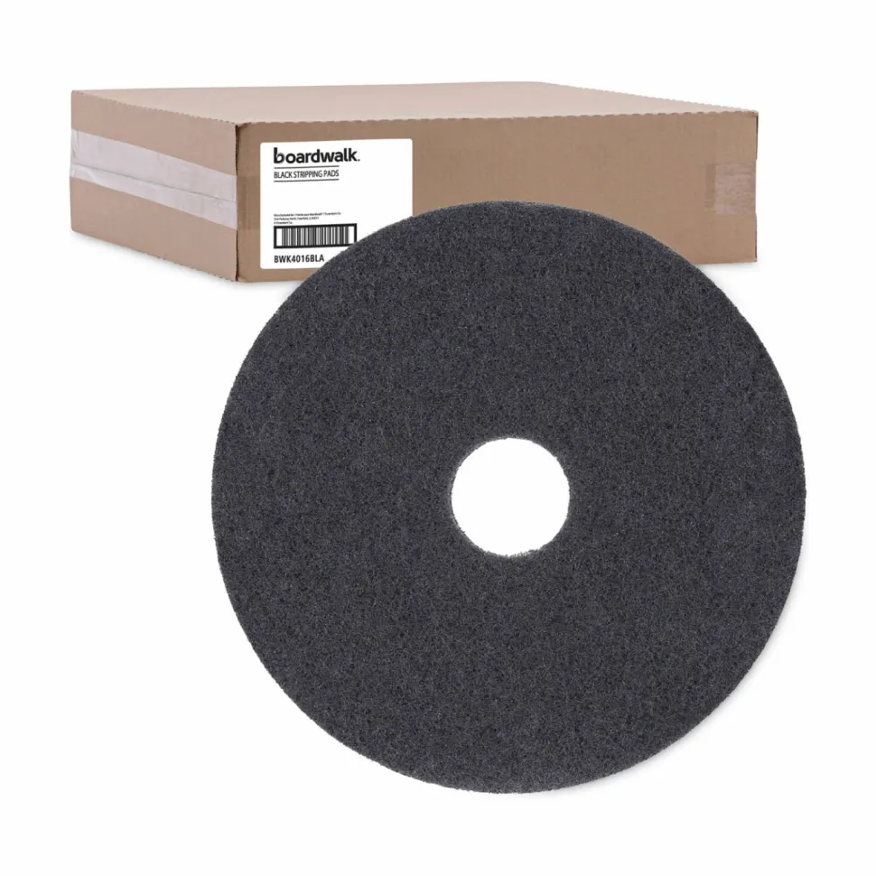 Boardwalk Stripping Floor Pads, 16" Diameter, Black, 5/Carton
