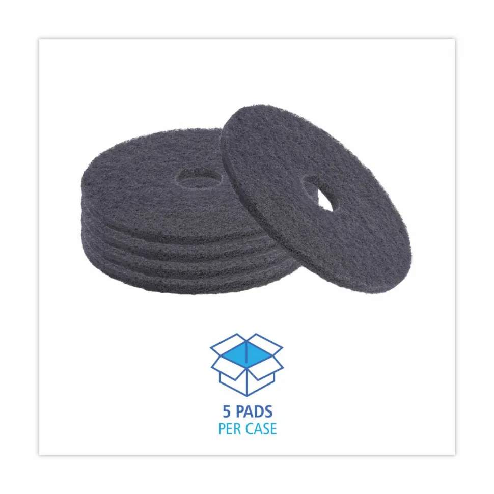 Boardwalk Stripping Floor Pads, 16" Diameter, Black, 5/Carton