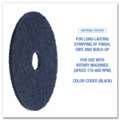 Boardwalk Stripping Floor Pads, 14" Diameter, Black, 5/Carton