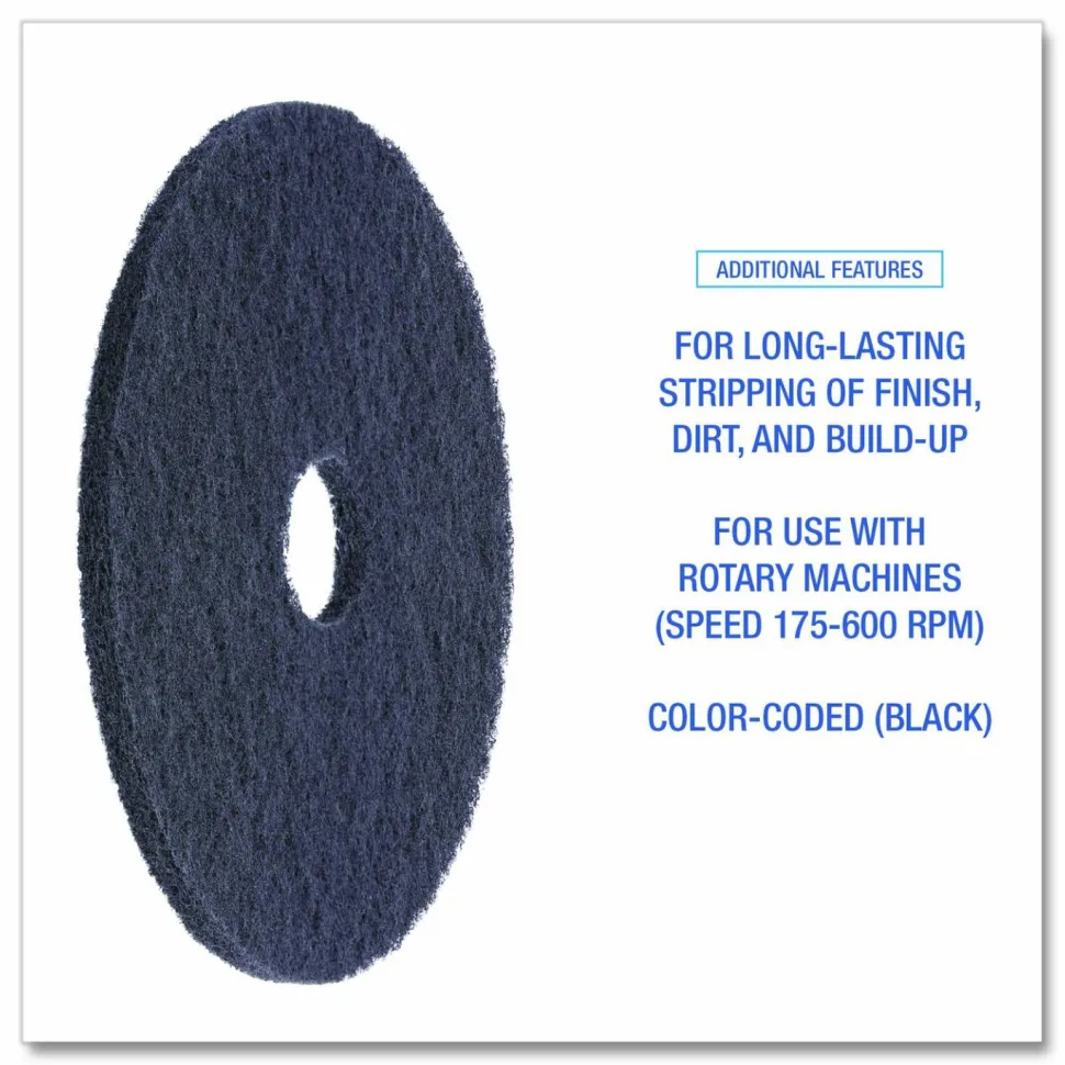 Boardwalk Stripping Floor Pads, 14" Diameter, Black, 5/Carton