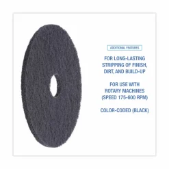 Boardwalk Stripping Floor Pads, 19" Diameter, Black, 5/Carton