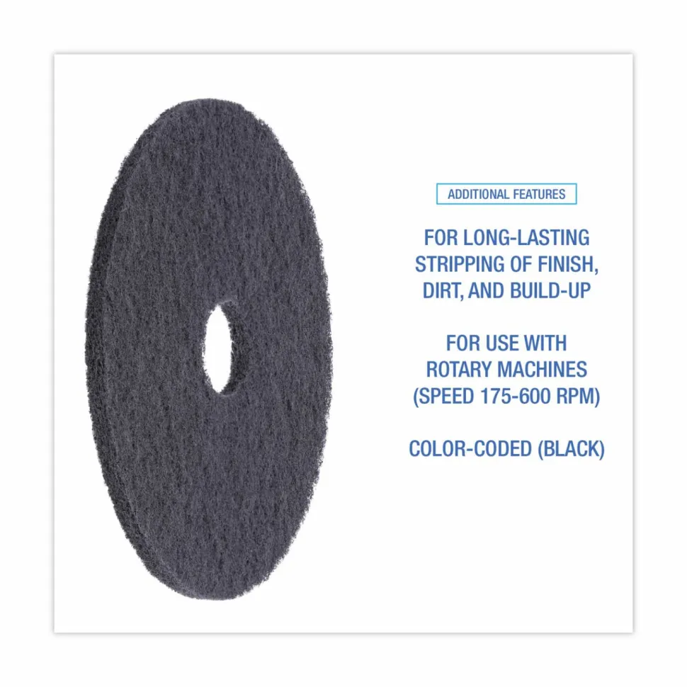 Boardwalk Stripping Floor Pads, 19" Diameter, Black, 5/Carton