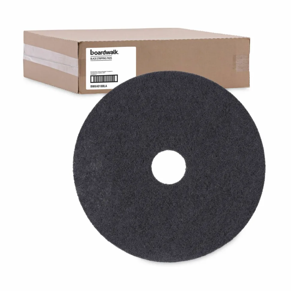 Boardwalk Stripping Floor Pads, 18" Diameter, Black, 5/Carton