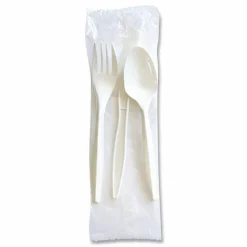 Boardwalk Three-Piece Cutlery Kit, Mediumweight, Fork/Knife/Spoon, 6.97", Plastic, White, 250/Carton