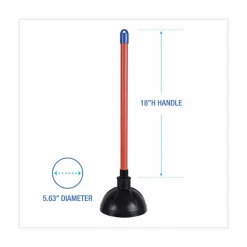 Boardwalk Toilet Plunger, 18" Plastic Handle, 5.63" dia, Red/Black