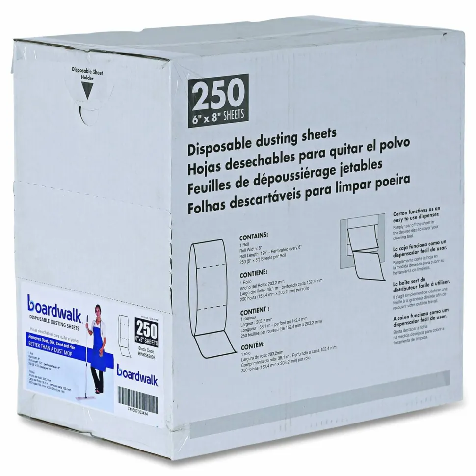 Boardwalk TrapEze Disposable Dusting Sheets, 8" x 125 ft, White, 250 Sheets/Roll