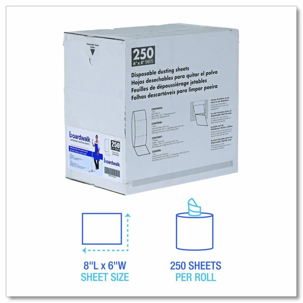 Boardwalk TrapEze Disposable Dusting Sheets, 8" x 125 ft, White, 250 Sheets/Roll