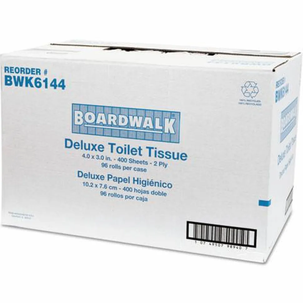 Boardwalk Two-Ply Toilet Tissue, Septic Safe, White, 400 Sheets/Roll, 96 Rolls/Carton