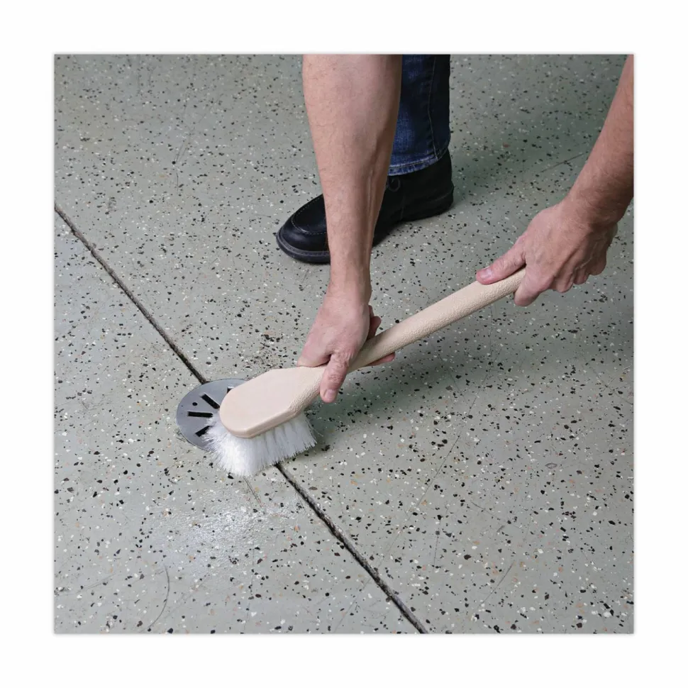 Boardwalk Utility Brush, Cream Nylon Bristles, 5.5" Brush, 14.5" Tan Plastic Handle
