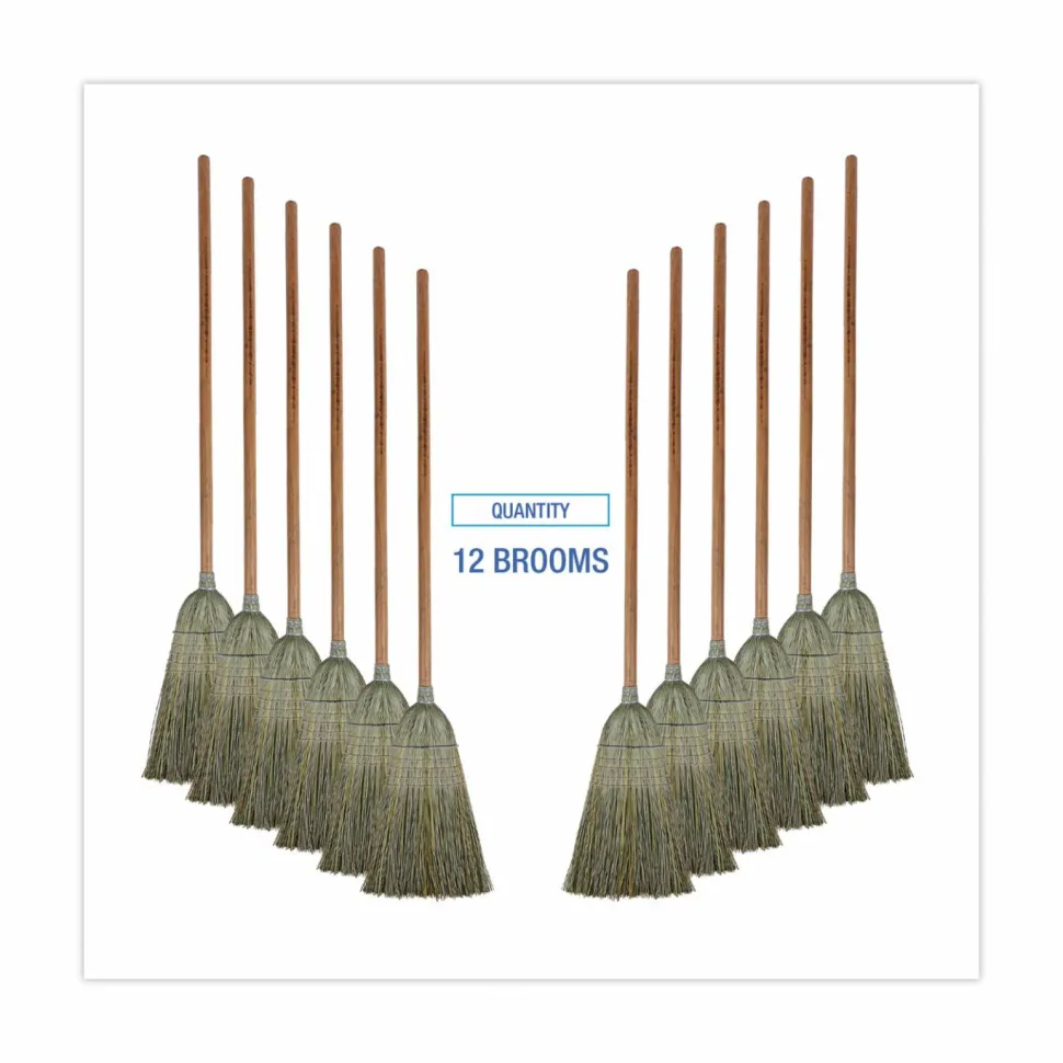 Boardwalk Warehouse Broom, Yucca Corn Fiber Bristles, 56" Overalll Length, Natural, 12/Carton