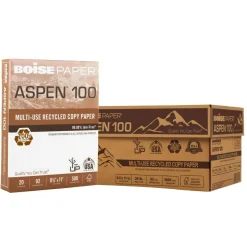 Boise ASPEN 100 Multi-Use Printer & Copy Paper, White, Letter (8.5" x 11"), 5000 Sheets Per Case, 20 Lb, 92 Brightness, 100% Recycled, FSC Certified