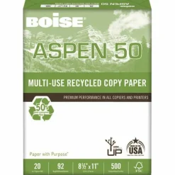 Boise ASPEN 50 Multi-Use Printer & Copy Paper, White, Letter (8.5" x 11"), 5000 Sheets Per Case, 20 Lb, 92 Brightness, 50% Recycled, FSC Certified