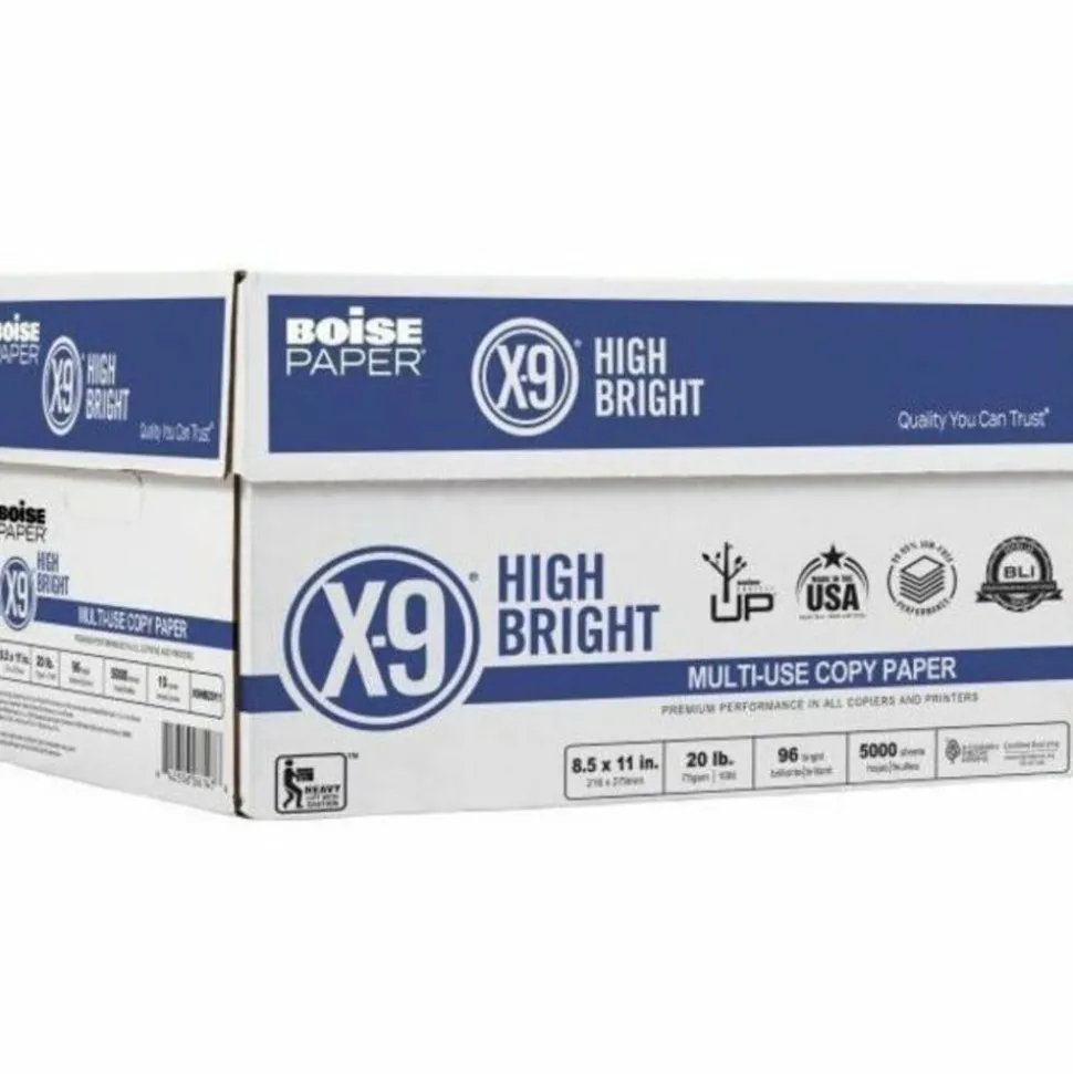 Boise X-9 High Bright Multi-Use Printer & Copy Paper, White, Letter (8.5" x 11"), 5000 Sheets Per Case, 20 Lb, 96 Brightness