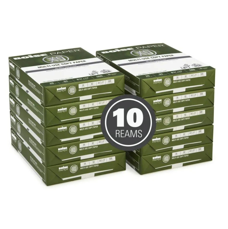Boise X-9 Multi-Use Printer & Copy Paper, White, Letter (8.5" x 11"), 5000 Sheets Per Case, 20 Lb, 92 Brightness