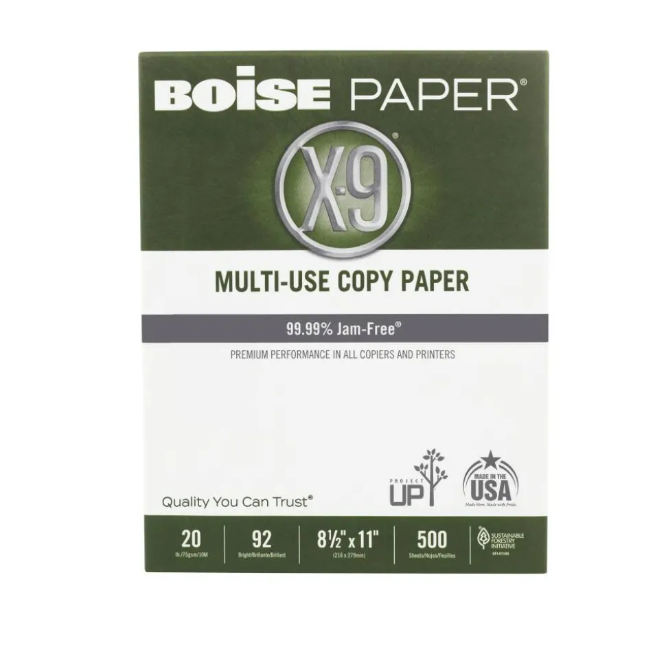 Boise X-9 Multi-Use Printer & Copy Paper, White, Letter (8.5" x 11"), 5000 Sheets Per Case, 20 Lb, 92 Brightness