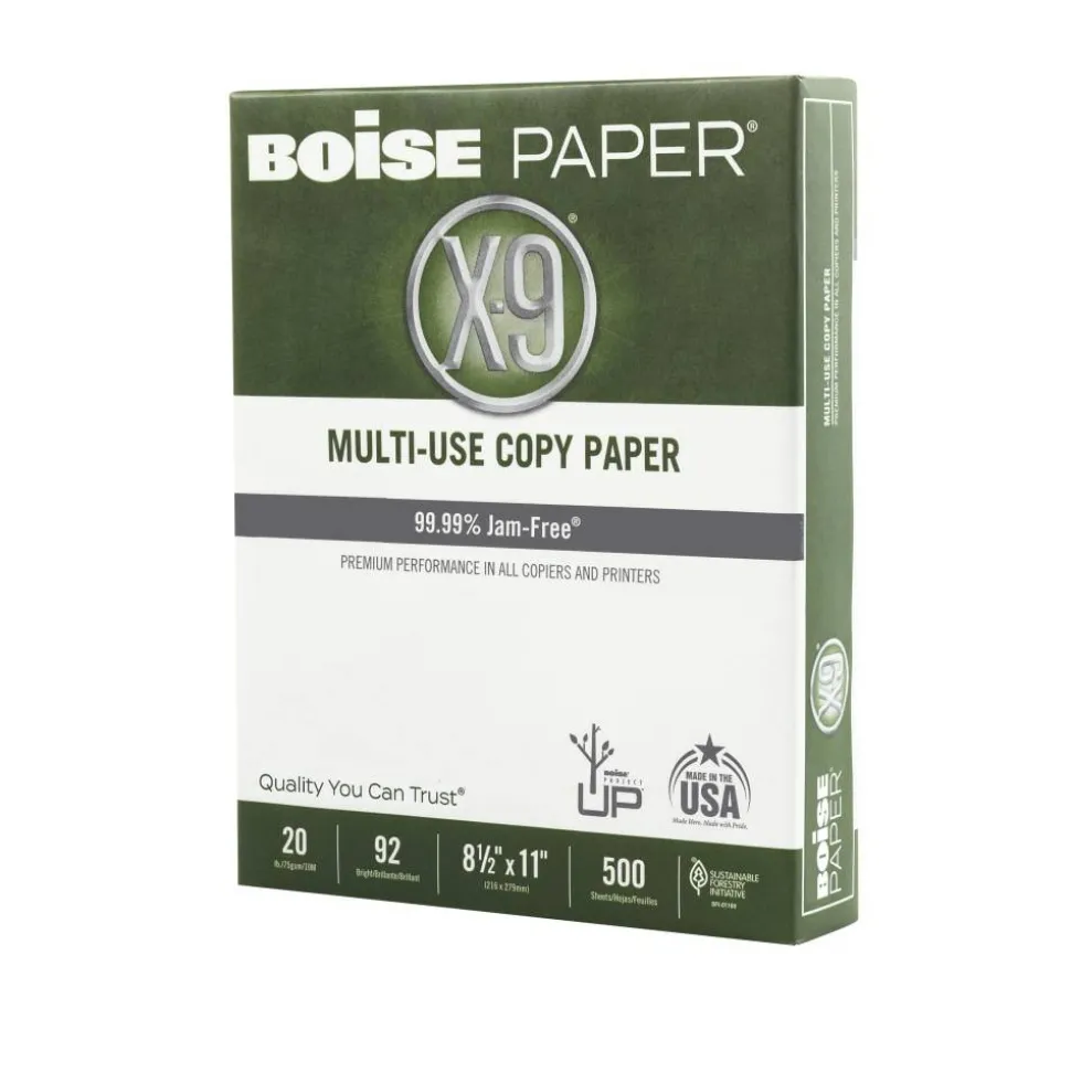 Boise X-9 Multi-Use Printer & Copy Paper, White, Letter (8.5" x 11"), 2500 Sheets Per Case, 20 Lb, 92 Brightness