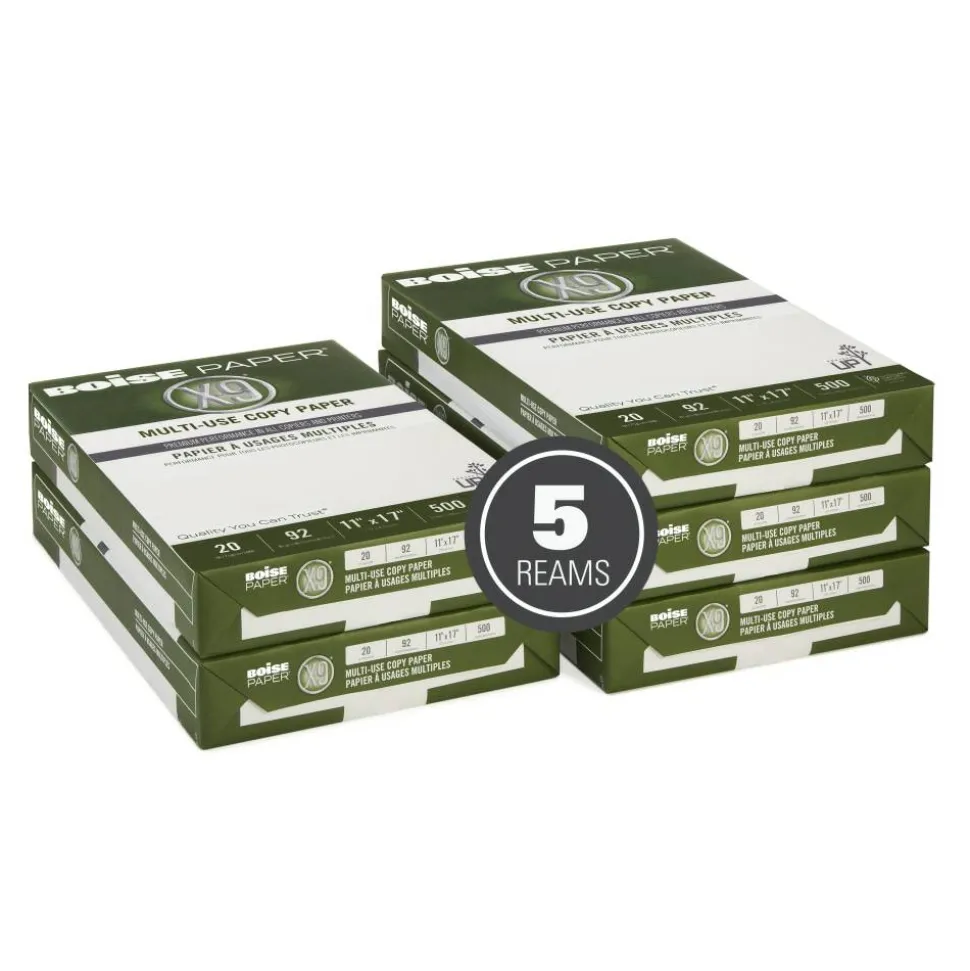 Boise X-9 Multi-Use Printer & Copy Paper, White, Ledger (11" x 17"), 2500 Sheets Per Case, 20 Lb, 92 Brightness