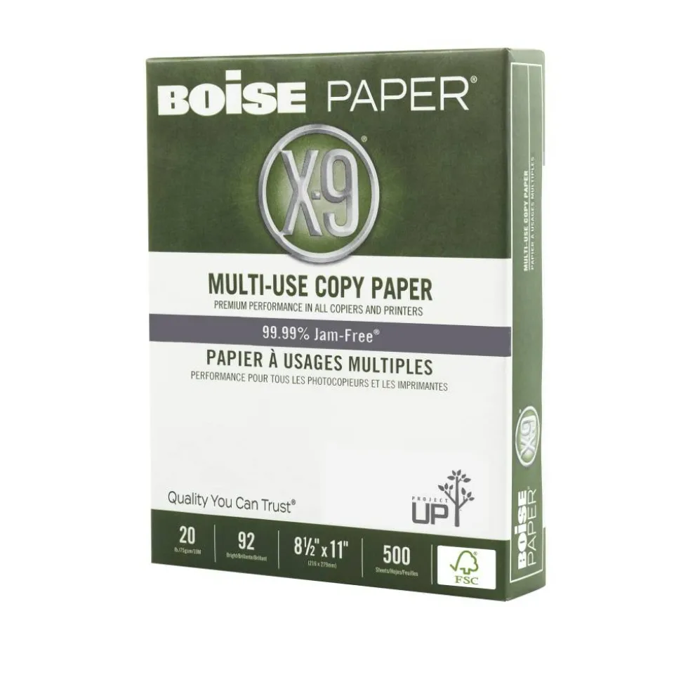 Boise X-9 Multi-Use Printer & Copy Paper, White, Letter (8.5" x 11"), 5000 Sheets Per Case, FSC Certified, 20 Lb, 92 Brightness