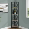 Bookshelf, Bookcase, Etagere, Corner, 4 Tier, 62"H, Office, Bedroom, Brown Laminate, Black Metal, Contemporary, Modern