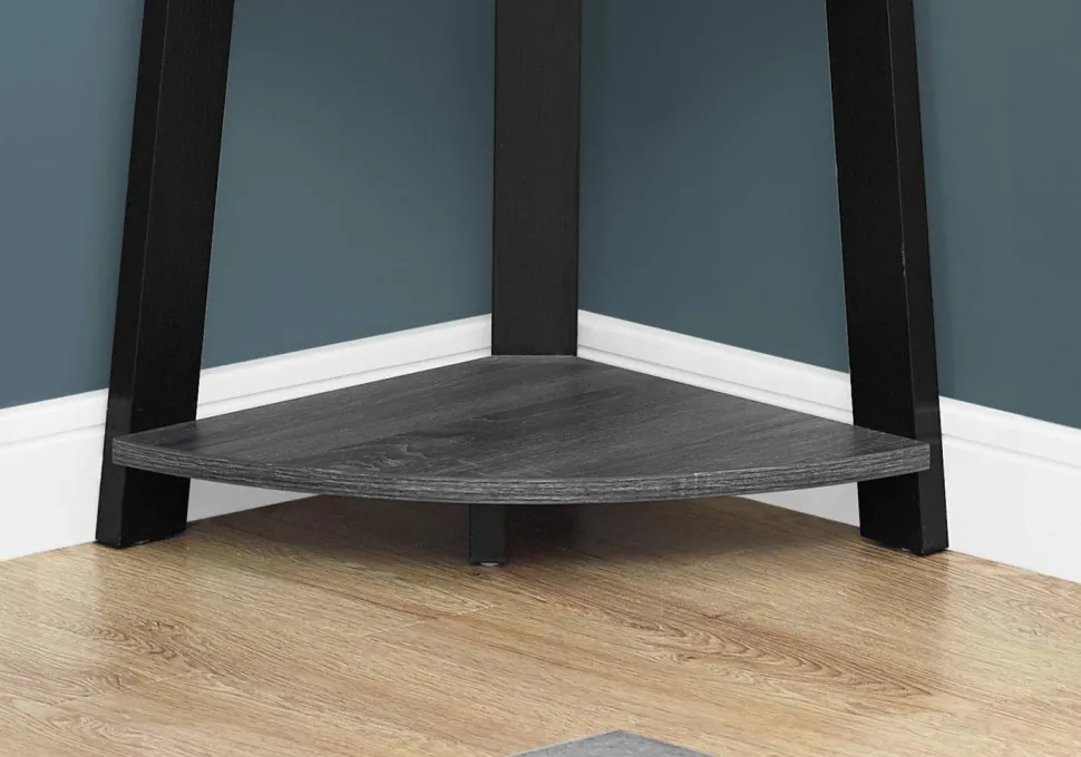 Bookshelf, Bookcase, Etagere, Corner, 5 Tier, 72"H, Office, Bedroom, Grey And Black Laminate, Contemporary, Modern