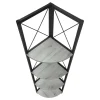 Bookshelf, Bookcase, Etagere, Corner, 4 Tier, 60"H, Office, Bedroom, Grey Laminate, Black Metal, Contemporary, Modern