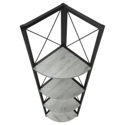 Bookshelf, Bookcase, Etagere, Corner, 4 Tier, 60"H, Office, Bedroom, Grey Laminate, Black Metal, Contemporary, Modern