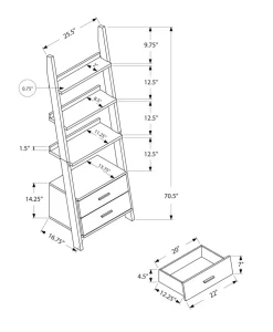 Bookshelf, Bookcase, Etagere, Ladder, 4 Tier, 69"H, Office, Bedroom, Grey And White Laminate, Contemporary, Modern