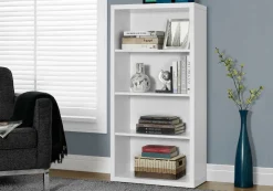 Bookshelf, Bookcase, Etagere, 5 Tier, 48"H, Office, Bedroom, White Laminate, Contemporary, Modern