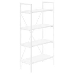 Bookshelf, Bookcase, 4 Tier, 48"H, Office, Bedroom, White Laminate, White Metal, Contemporary, Modern