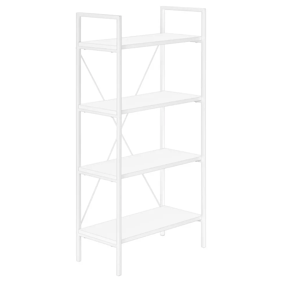Bookshelf, Bookcase, 4 Tier, 48"H, Office, Bedroom, White Laminate, White Metal, Contemporary, Modern