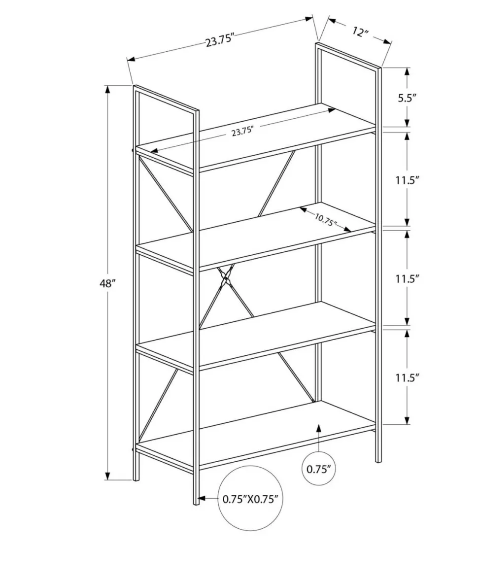 Bookshelf, Bookcase, 4 Tier, 48"H, Office, Bedroom, White Laminate, White Metal, Contemporary, Modern