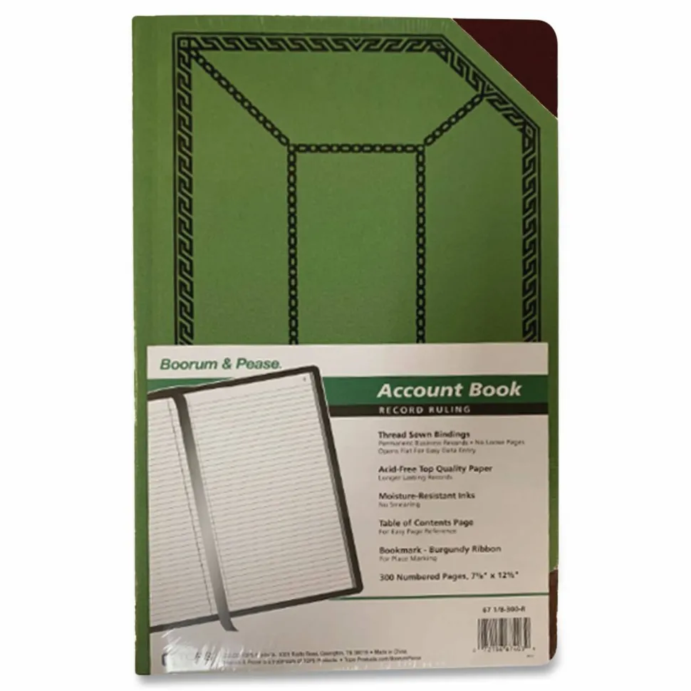Boorum & Pease Account Record Book, Record-Style Rule, Green/Black/Red Cover, 12.13 x 7.44 Sheets, 500 Sheets/Book