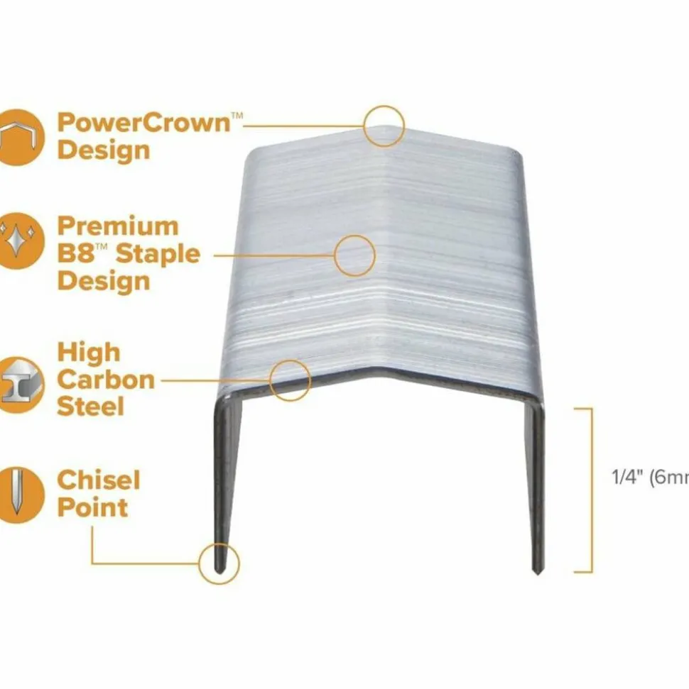 Bostitch B8 PowerCrown Premium Staples, 1/4" Size, Box Of 5,000