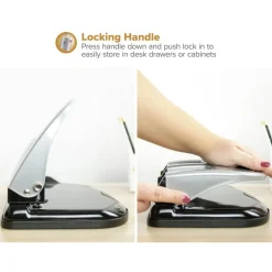 Bostitch EZ Squeeze Three-Hole Punch, 40 Sheet Capacity, Black/Silver