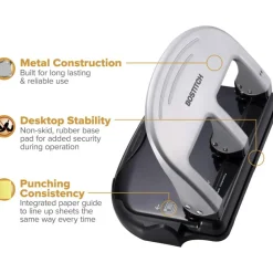 Bostitch EZ Squeeze Three-Hole Punch, 40 Sheet Capacity, Black/Silver