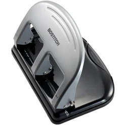 Bostitch EZ Squeeze Three-Hole Punch, 40 Sheet Capacity, Black/Silver