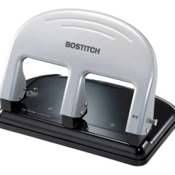 Bostitch EZ Squeeze Three-Hole Punch, 40 Sheet Capacity, Black/Silver