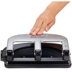 Bostitch EZ Squeeze Three-Hole Punch, 40 Sheet Capacity, Black/Silver